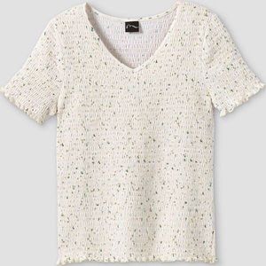 Girls’ Smocked Short Sleeve V-neck T-Shirt art class Cream Floral L 10/12